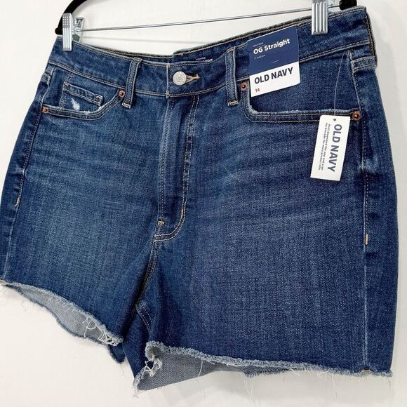 Old Navy OG Straight Secret Smooth Pocket High Rise Mid Wash Denim Shorts NEW - Picture 3 of 15